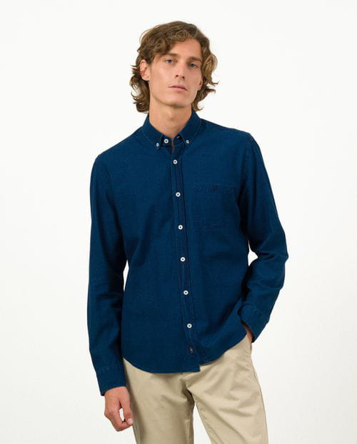 Etiem Camisa sport tejana slim fit en sarga denim azul delavada Mejor oferta