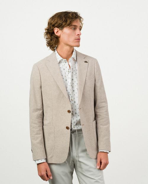 Etiem Americana regular fit desestructurada en pata de gallo de algodón-lino Rebajas online