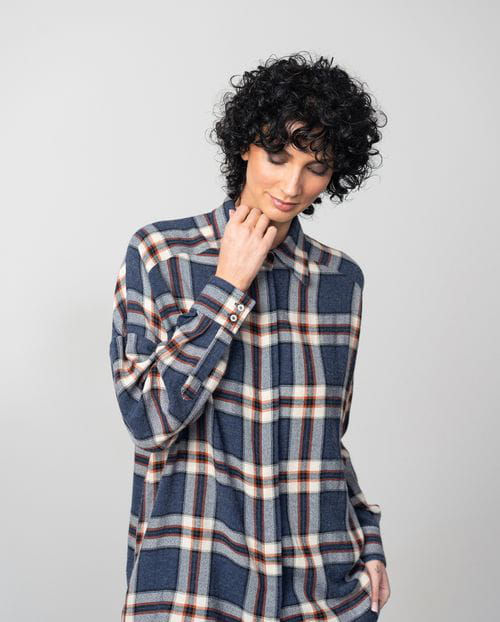 Etiem Camisa amplia en cuadro Madrás de lana-viscosa Último día