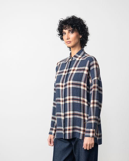 Etiem Camisa amplia en cuadro Madrás de lana-viscosa Último día