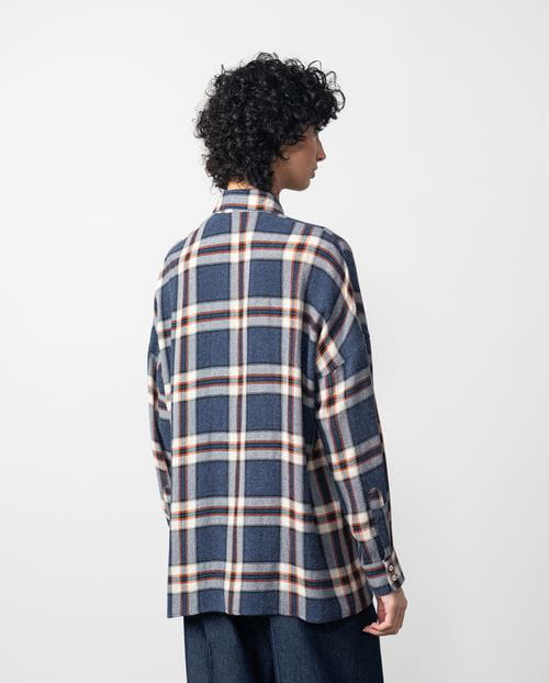 Etiem Camisa amplia en cuadro Madrás de lana-viscosa Último día