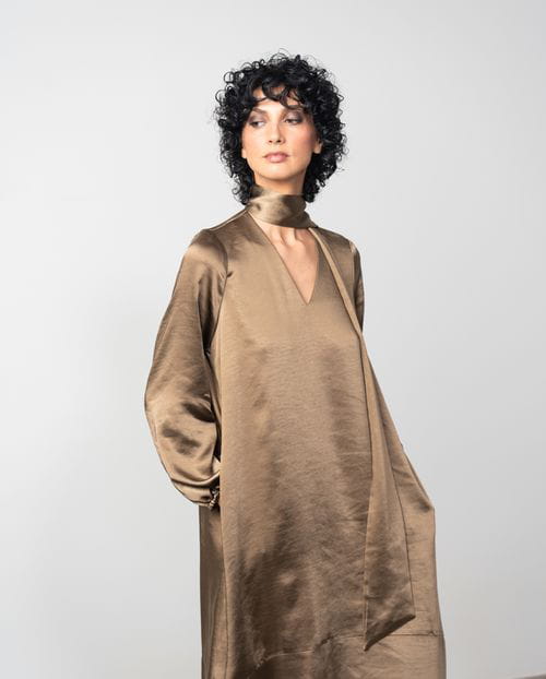 Etiem Vestido midi con fular en tejido satinado Tienda de fábrica