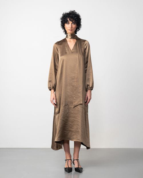 Etiem Vestido midi con fular en tejido satinado Tienda de fábrica