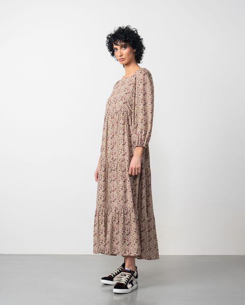 Etiem Vestido largo fruncido en viscosa estampada Ahorra y exporta