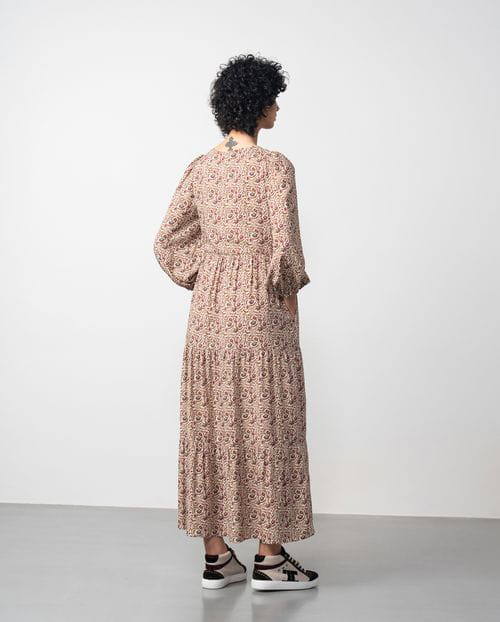 Etiem Vestido largo fruncido en viscosa estampada Ahorra y exporta