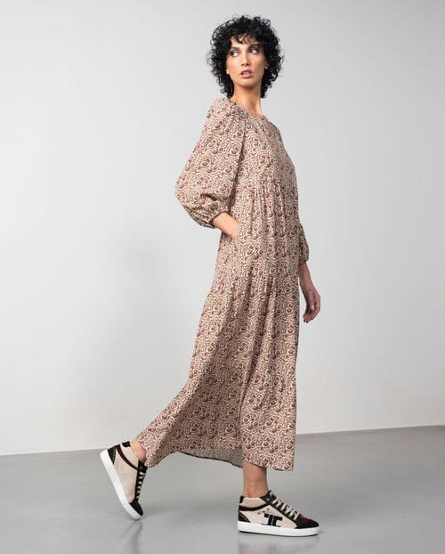 Etiem Vestido largo fruncido en viscosa estampada Ahorra y exporta