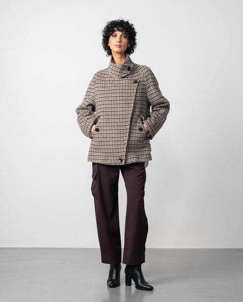 Etiem Chaquetón de cuello chimenea en lana de cuadros de doble faz Oferta exclusiva