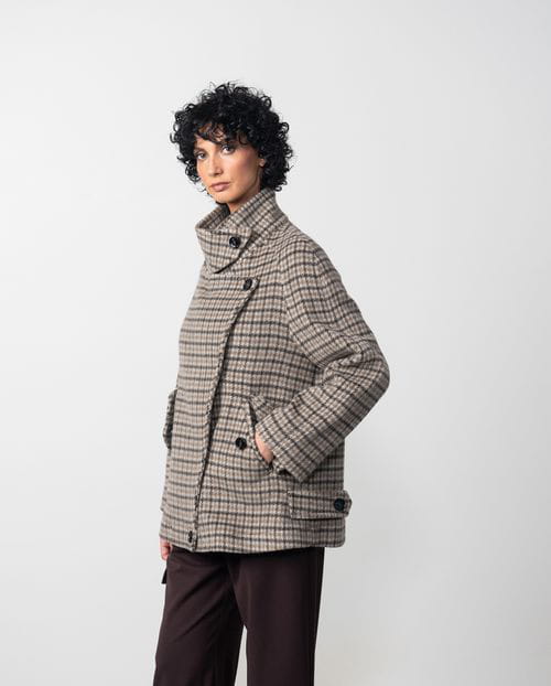 Etiem Chaquetón de cuello chimenea en lana de cuadros de doble faz Oferta exclusiva