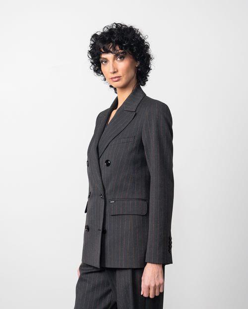 Etiem Chaqueta americana cruzada en tejido afranelado de raya diplomática Outlet online