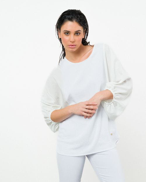 Etiem Camiseta combinada de manga fruncida abullonada Gran oferta