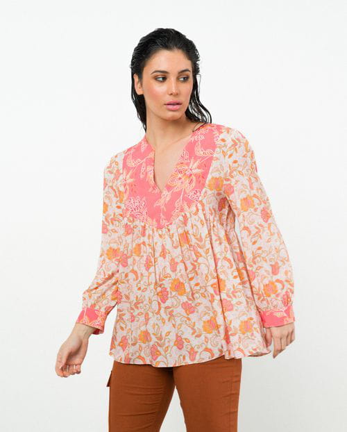 Etiem Blusón fluido de estampados combinados Ventas relámpago