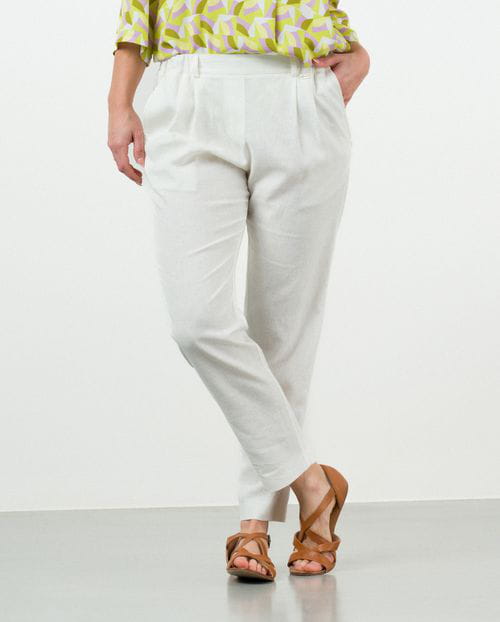 Etiem Pantalón de pinzas tobillero en lino-viscosa Descuento