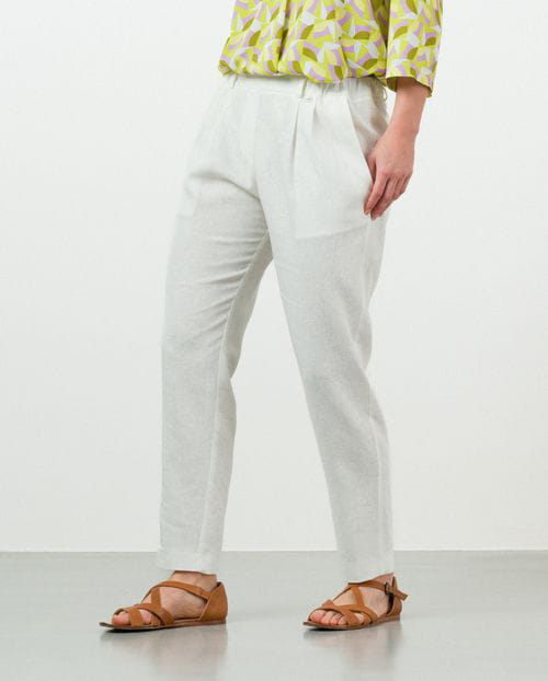 Etiem Pantalón de pinzas tobillero en lino-viscosa Descuento