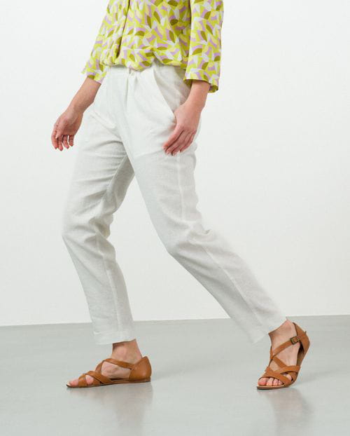 Etiem Pantalón de pinzas tobillero en lino-viscosa Descuento