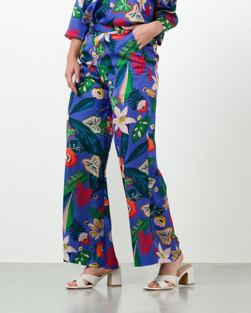 Etiem Pantalón ancho de cintura elástica en estampado satinado Tienda