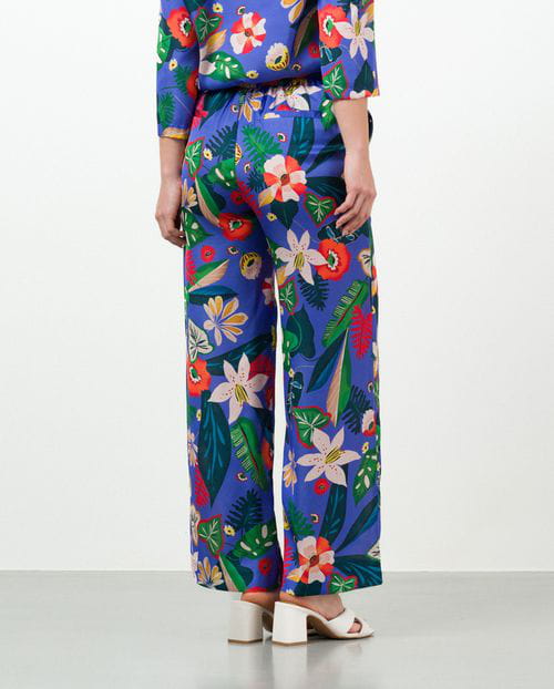Etiem Pantalón ancho de cintura elástica en estampado satinado Tienda