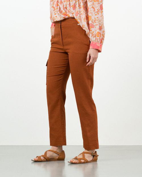 Etiem Pantalón estilo cargo de lino-viscosa con bolsillo de parche contrastado Mejor oferta