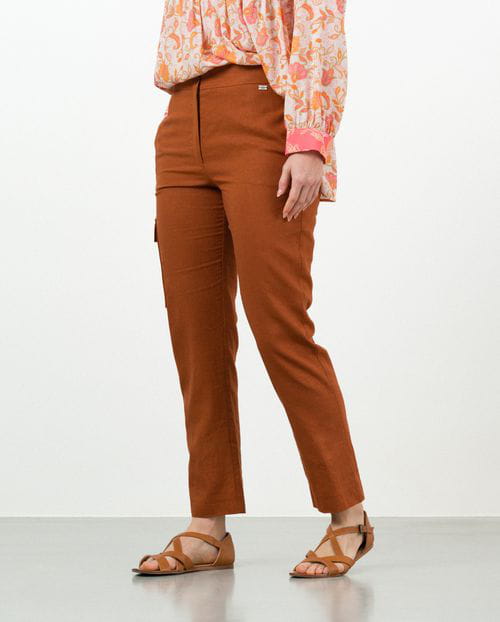 Etiem Pantalón estilo cargo de lino-viscosa con bolsillo de parche contrastado Mejor oferta