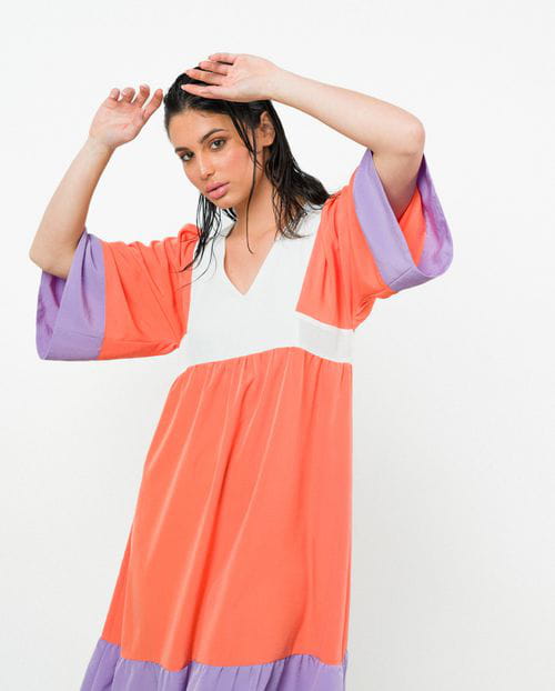 Etiem Vestido midi de paneles contrastados Rebajas online