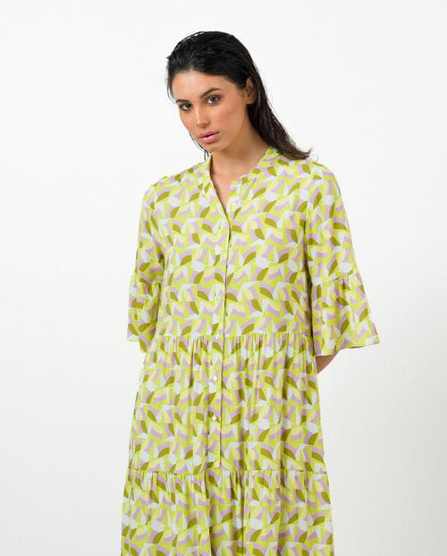 Etiem Vestido midi estampado con vuelo en paneles y botones Oferta especial