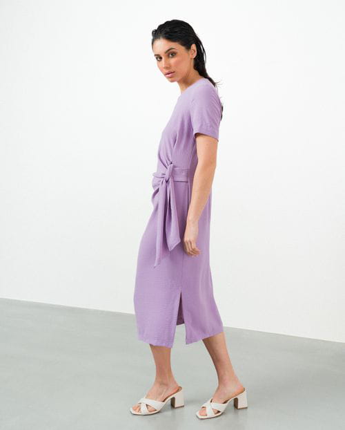 Etiem Vestido midi semi-entallado con nudo en la cintura Envío gratis