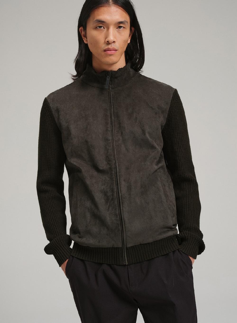 Etiqueta negra Campera con cierre combinada gamuza Descuentos del mes