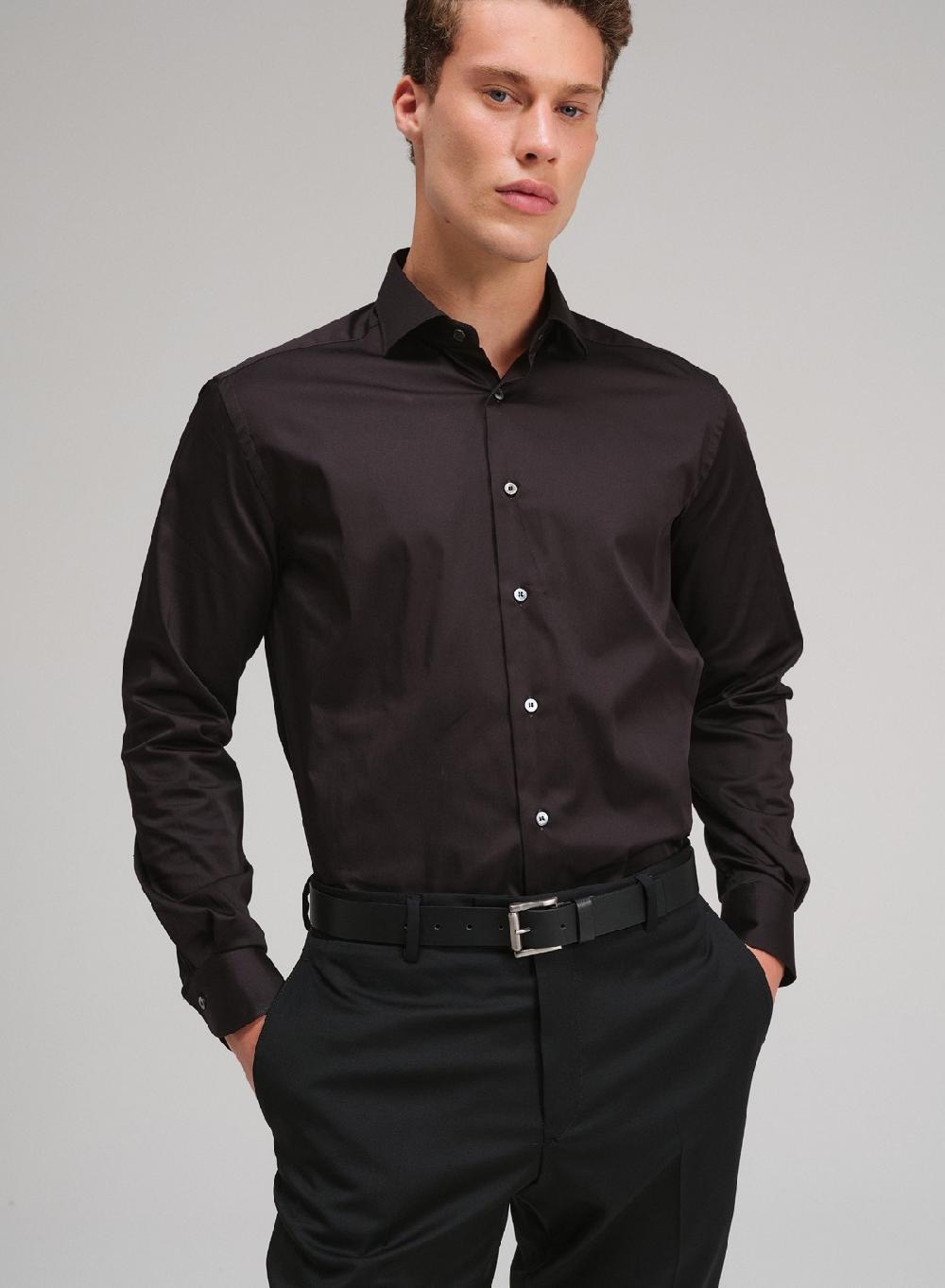 Etiqueta negra Camisa raso slim fit made in Italy Liquidación