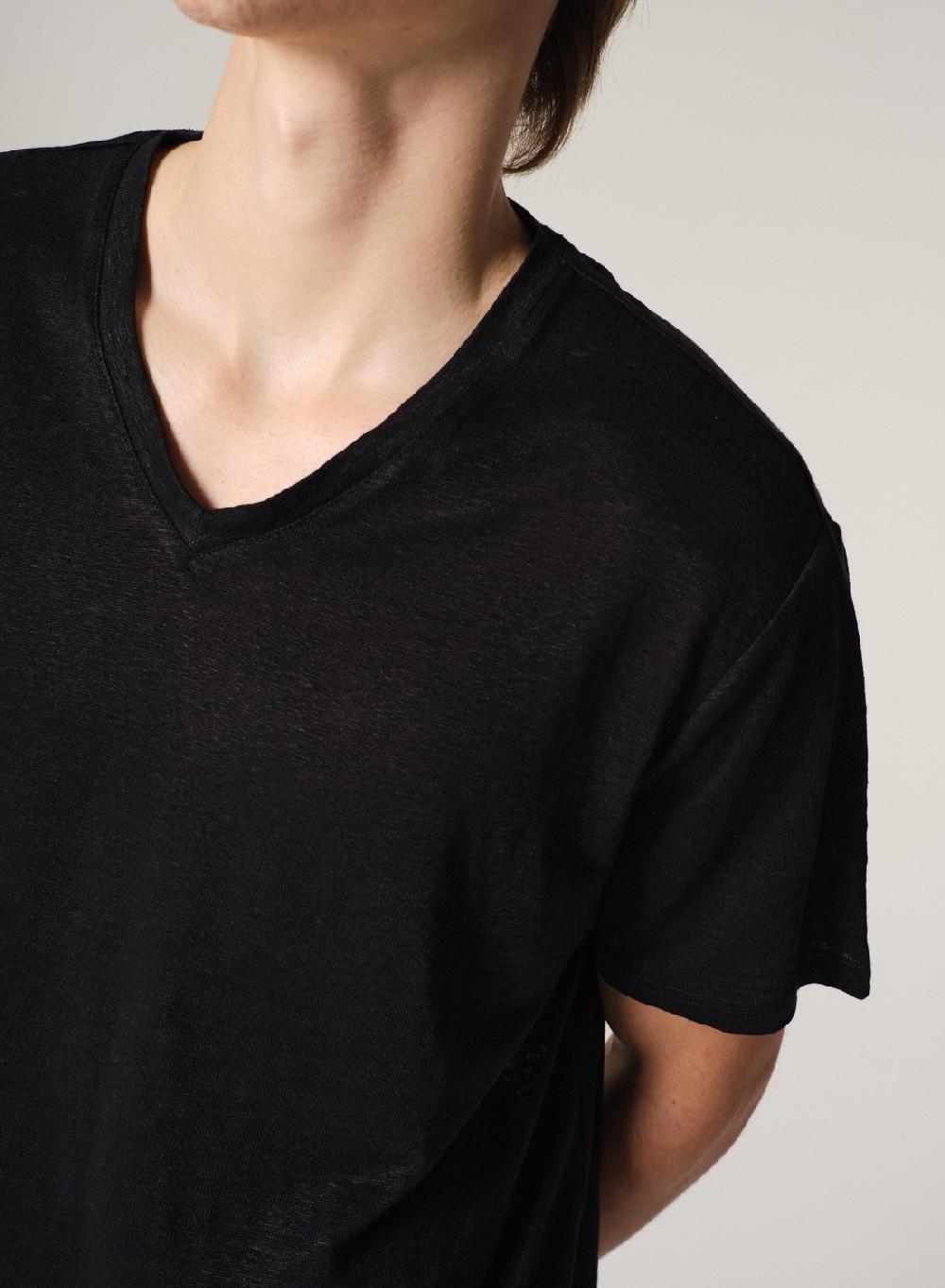 Etiqueta negra Remera Cuello V Manga Corta Lisa Lino Solo queda un día