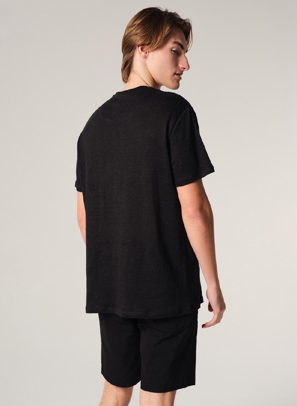 Etiqueta negra Remera Cuello V Manga Corta Lisa Lino Solo queda un día