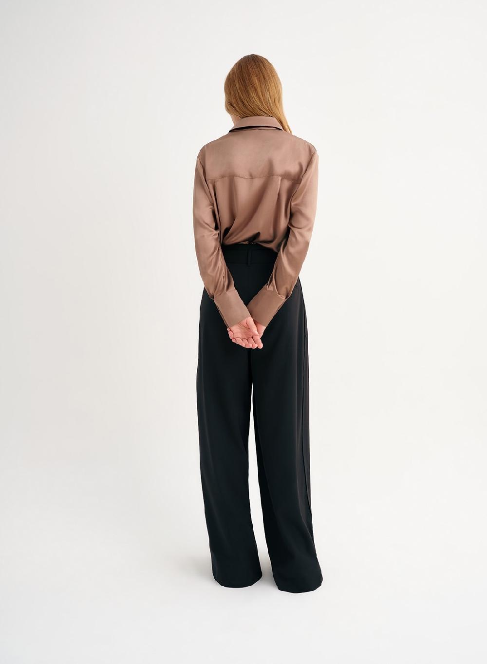 Etiqueta negra Camisa cuello seda Última moda
