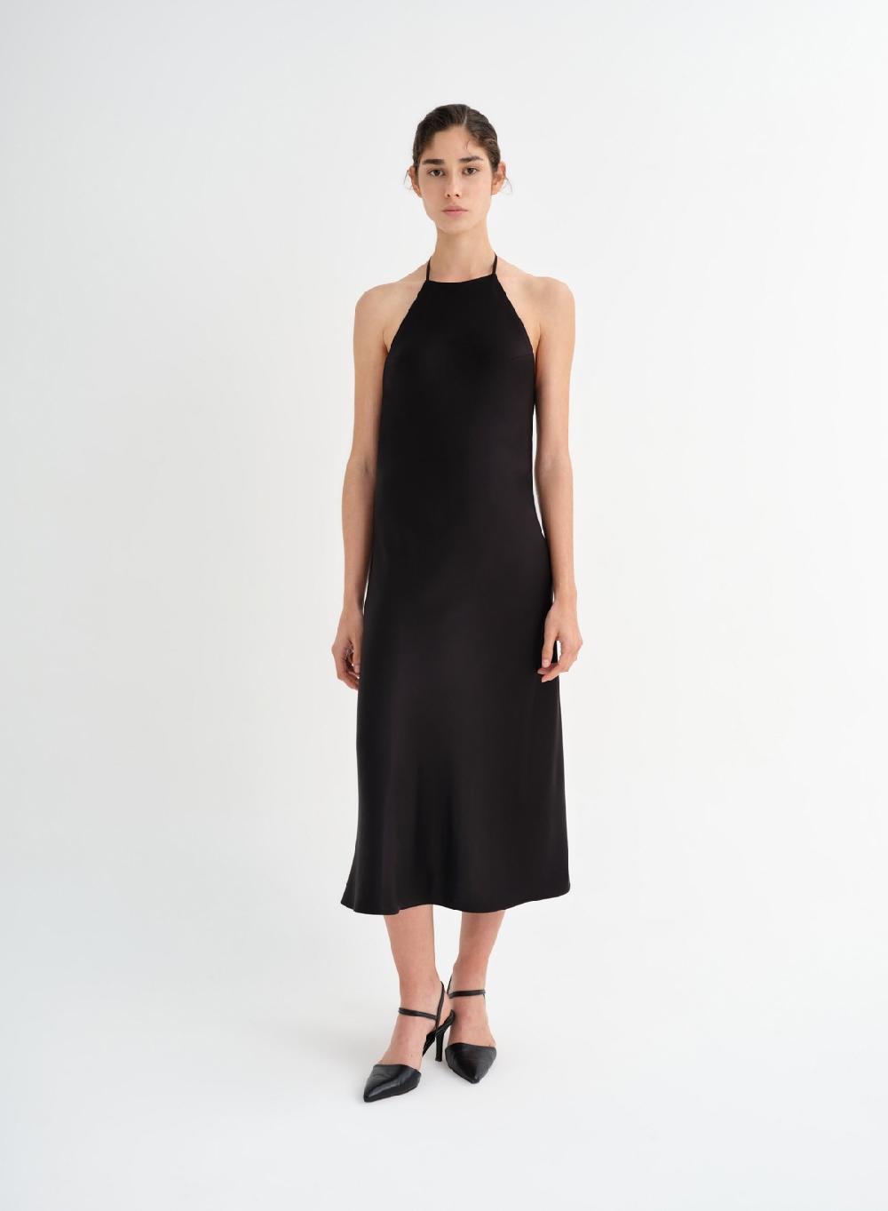 Etiqueta negra Vestido saten liviano Ofertas especiales