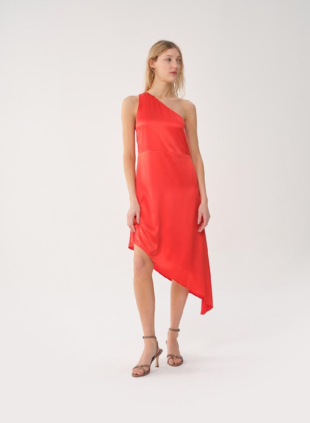 Etiqueta negra VESTIDO UN HOMBRO SEDA Venta caliente