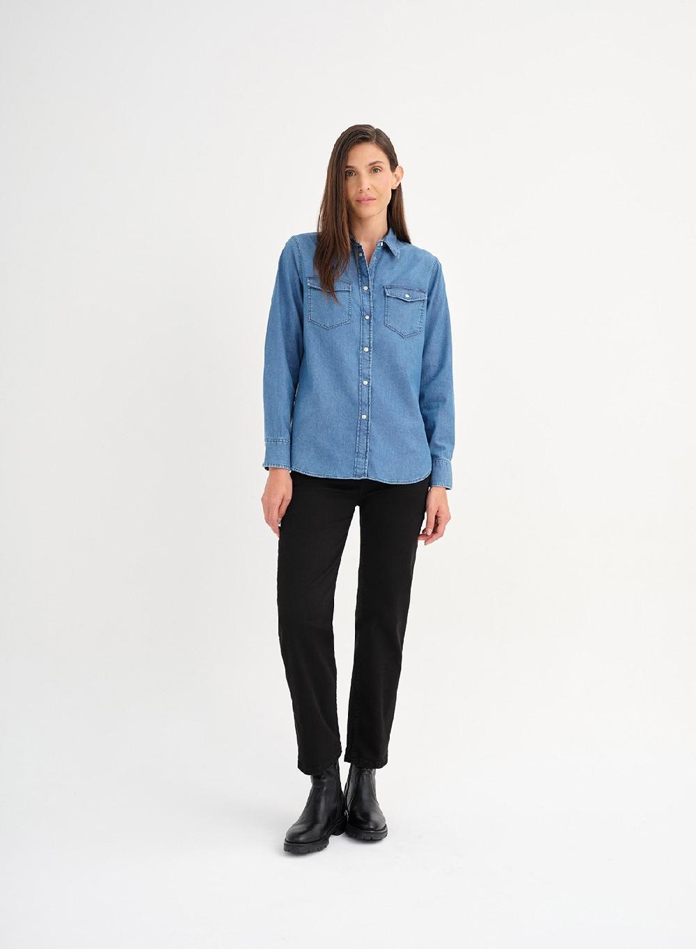 Etiqueta negra Camisa denim Mejor oferta