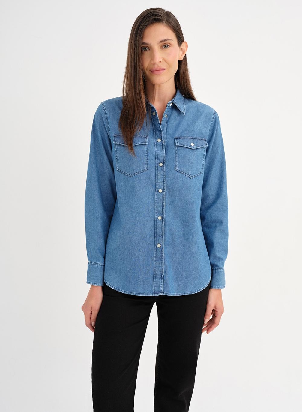 Etiqueta negra Camisa denim Mejor oferta
