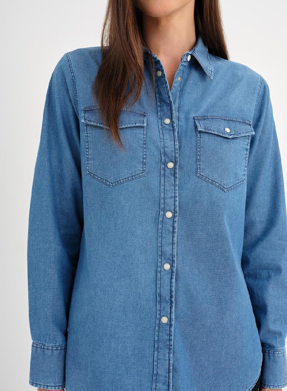 Etiqueta negra Camisa denim Mejor oferta