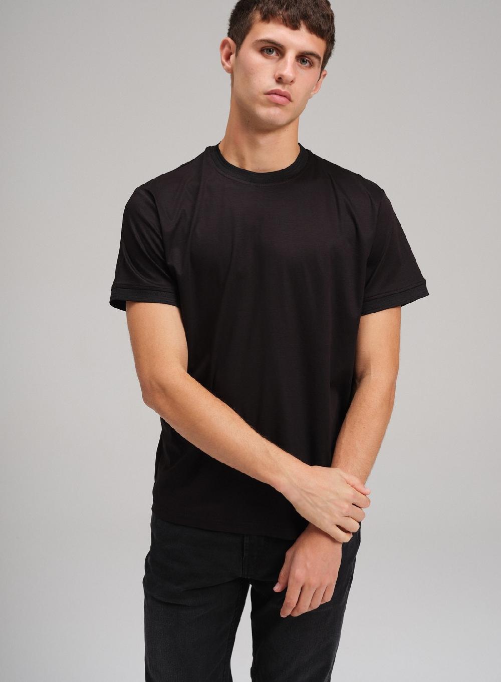 Etiqueta negra Remera cuello U algodon seda Tienda de fábrica