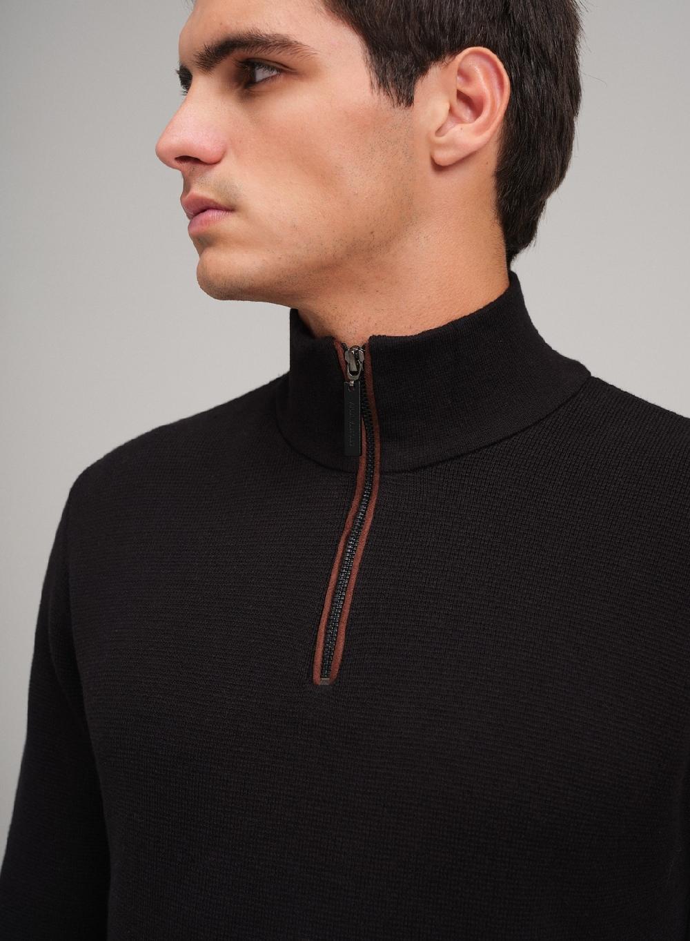 Etiqueta negra Sweater media polera cierre Ottoman Promoción trimestral