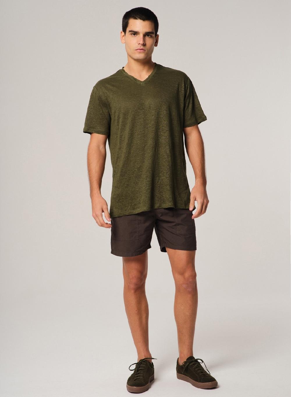 Etiqueta negra Remera Cuello V Manga Corta Lisa Lino Outlet
