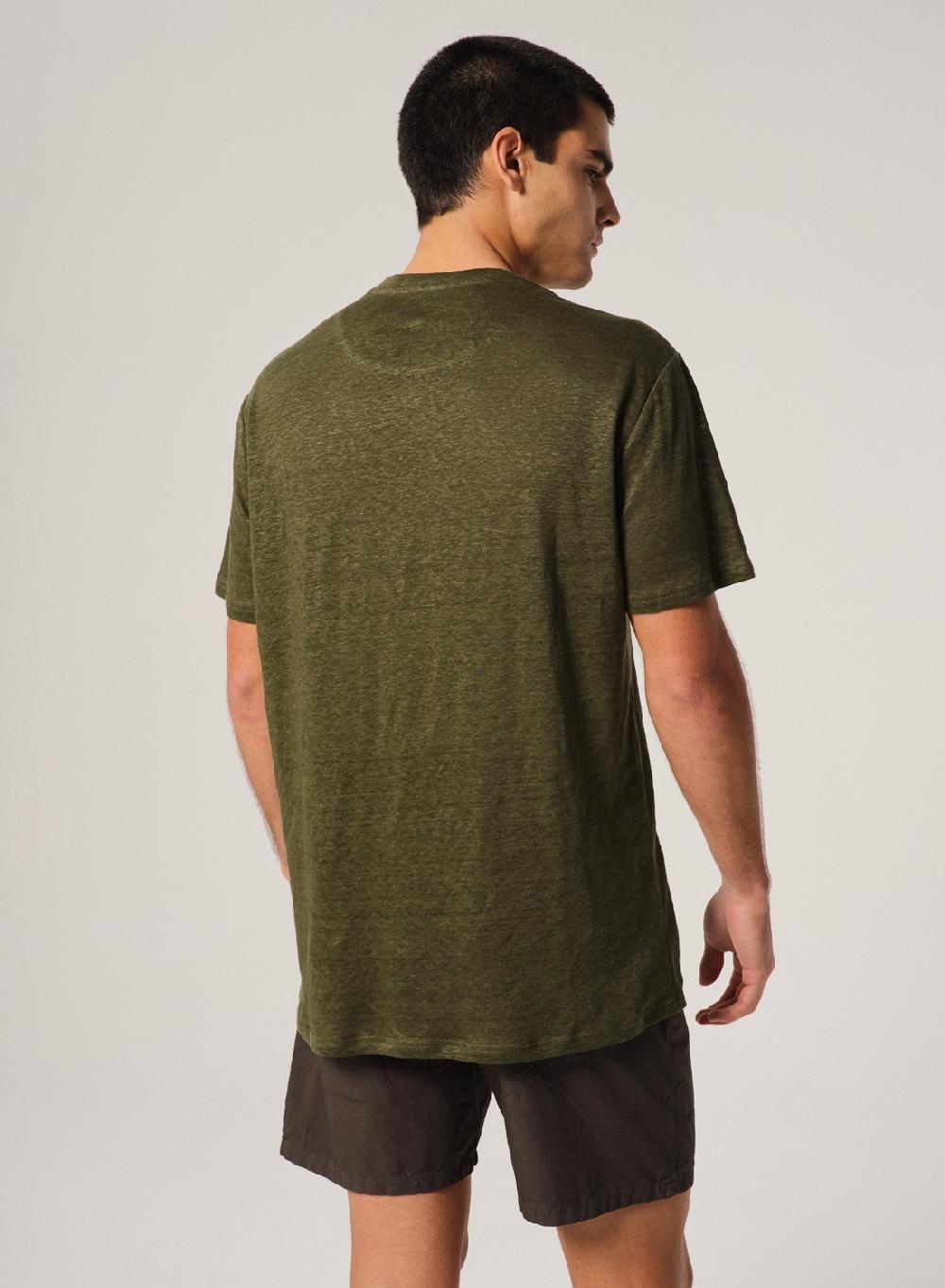 Etiqueta negra Remera Cuello V Manga Corta Lisa Lino Outlet