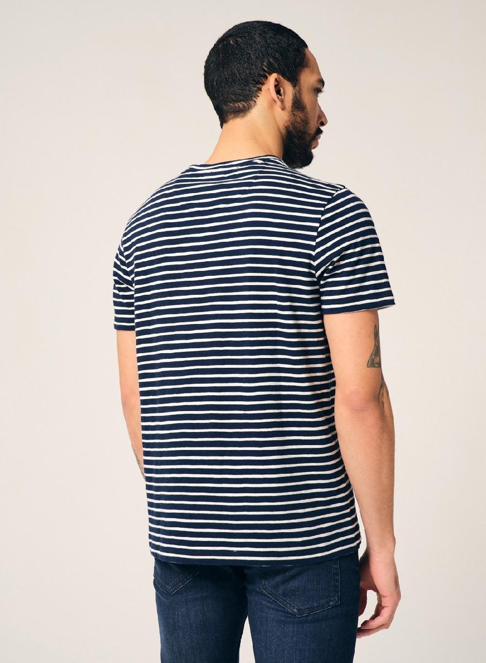 Etiqueta negra Remera cuello U rayas bolsillo manga corta Precio de fábrica