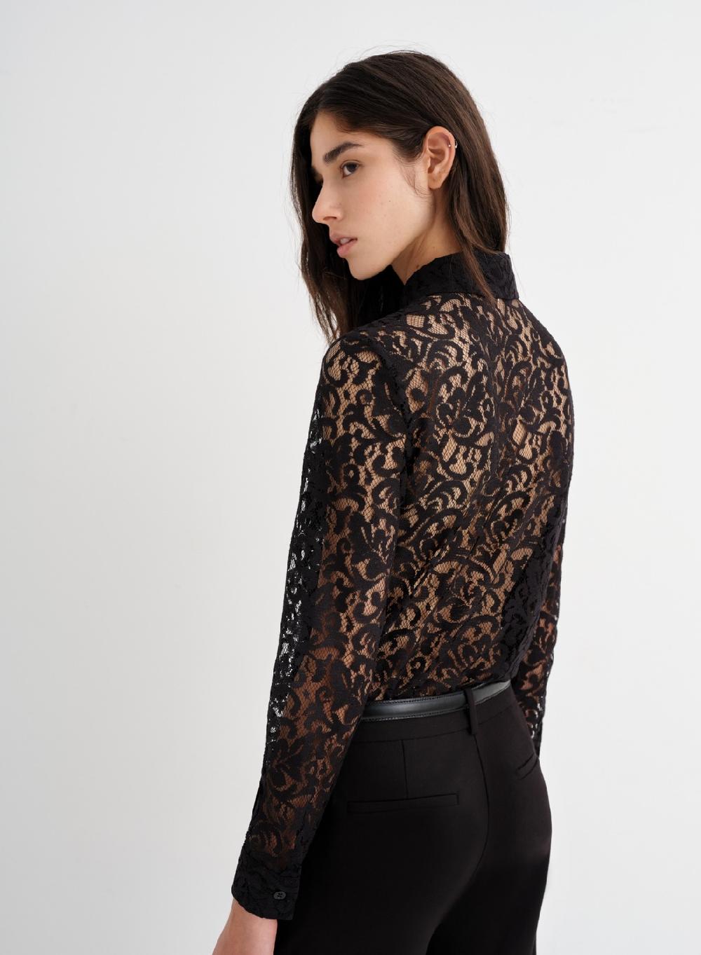 Etiqueta negra Camisa encaje Precio de fábrica