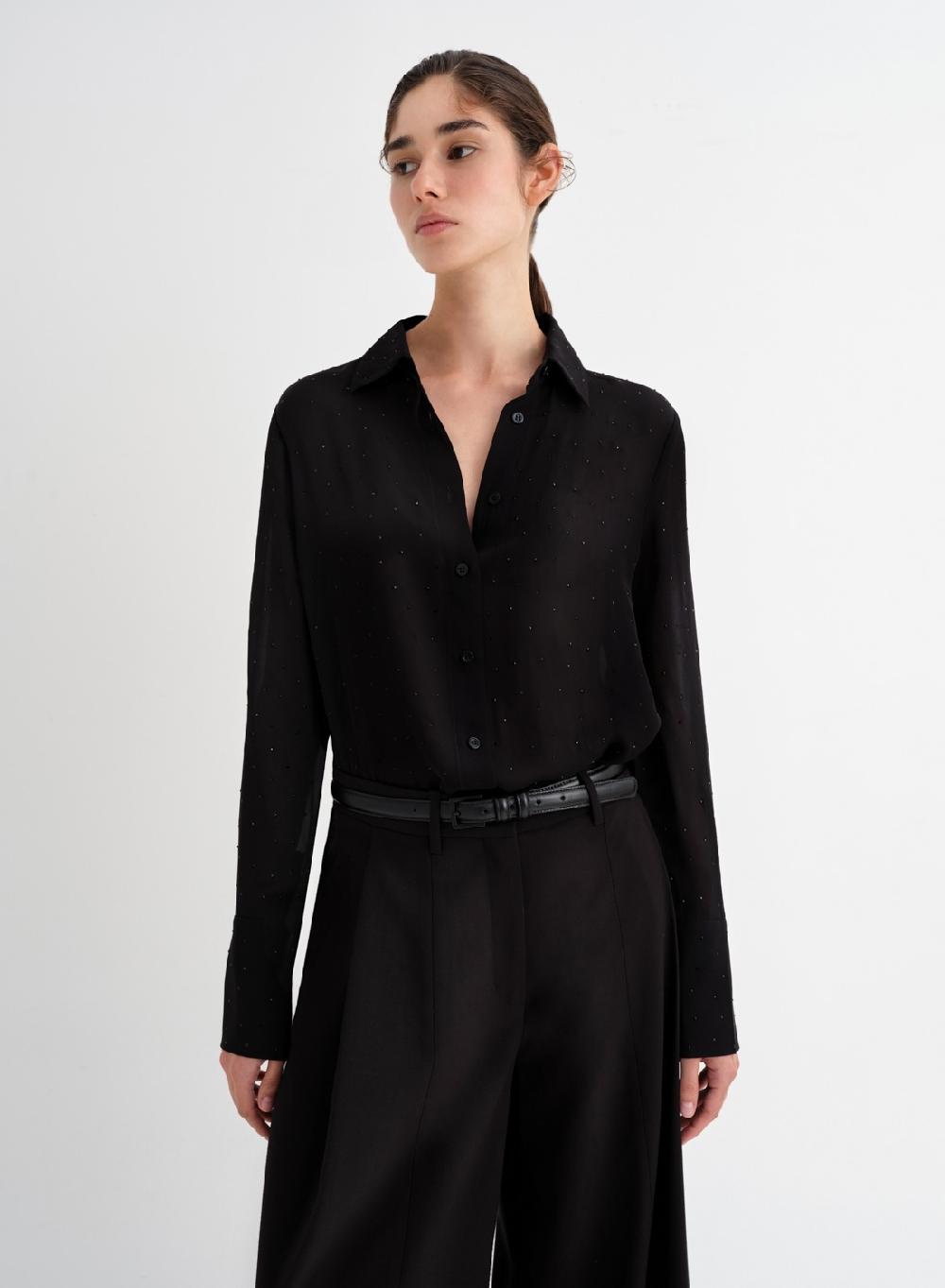Etiqueta negra Camisa gasa brillos seda Promoción trimestral