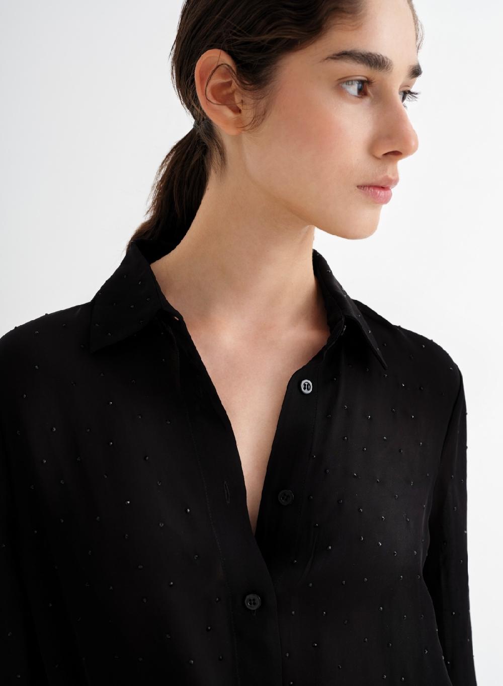 Etiqueta negra Camisa gasa brillos seda Promoción trimestral