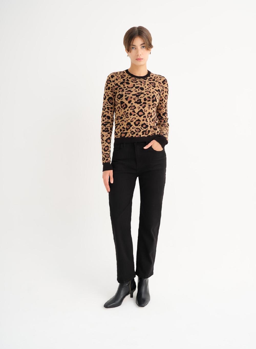 Etiqueta negra Sweater tejido leopardo Última moda