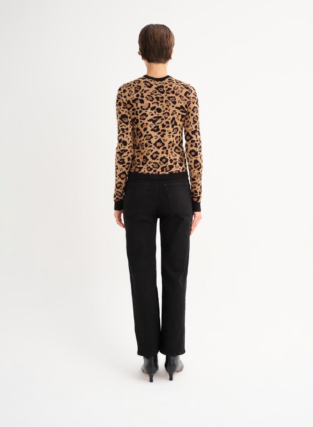 Etiqueta negra Sweater tejido leopardo Última moda