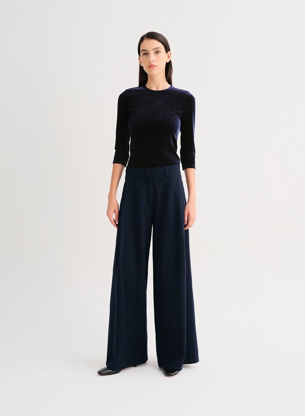 Etiqueta negra Pantalon ancho formal Venta caliente