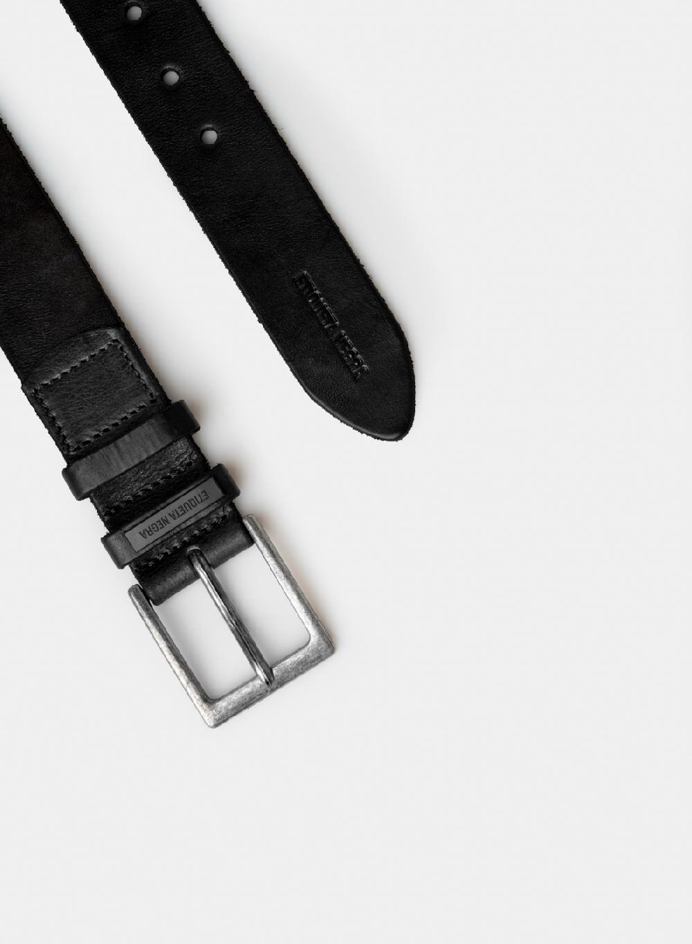 Etiqueta negra Cinturon vintage pasador doble con pespunte Liquidación