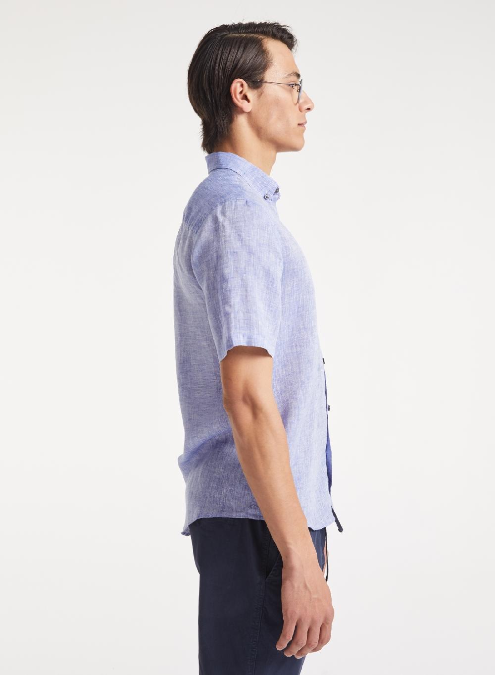 Etiqueta negra Camisa manga corta lino lavado button down Tienda de fábrica