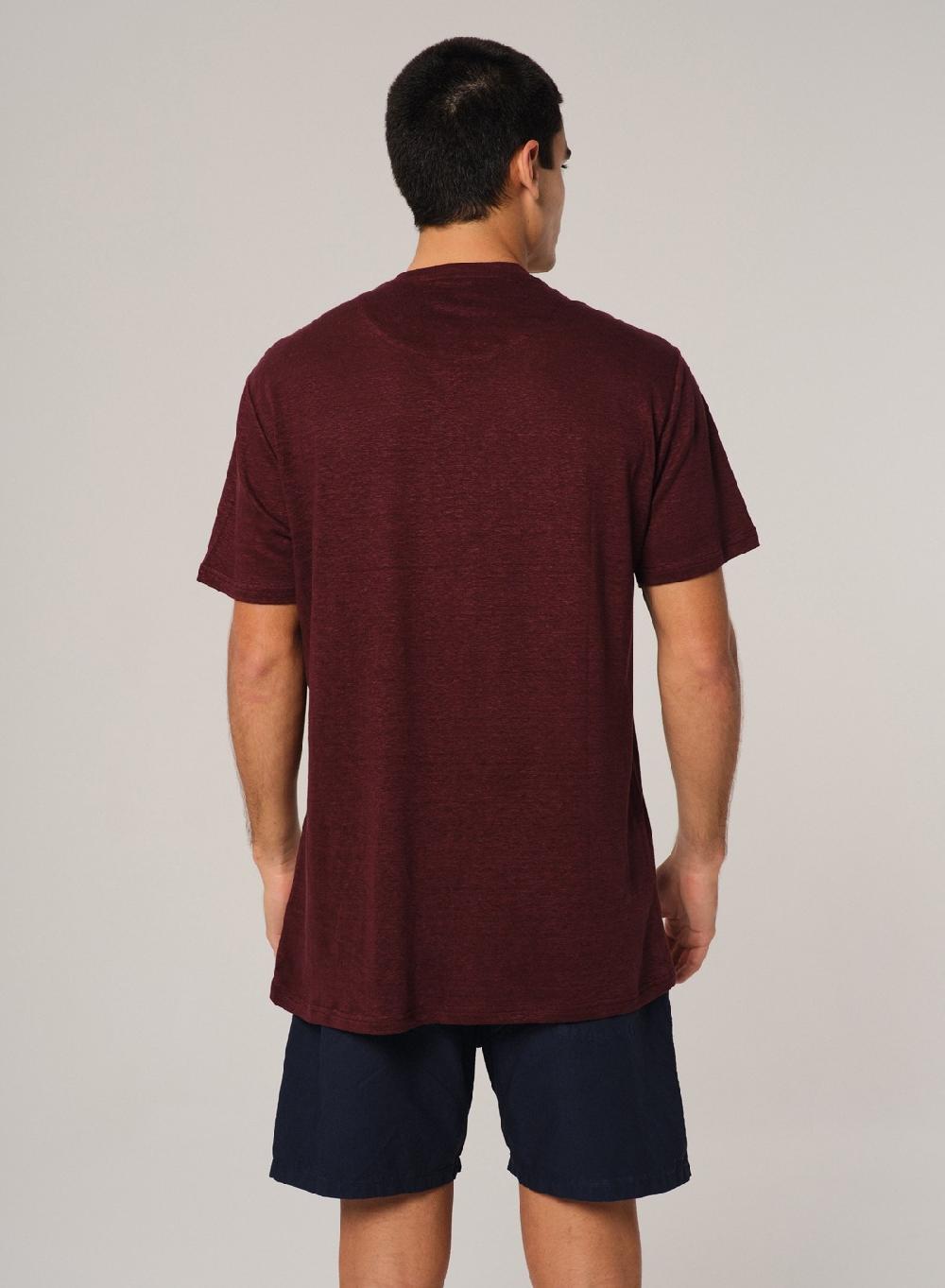 Etiqueta negra Remera Cuello V Manga Corta Lisa Lino Última moda