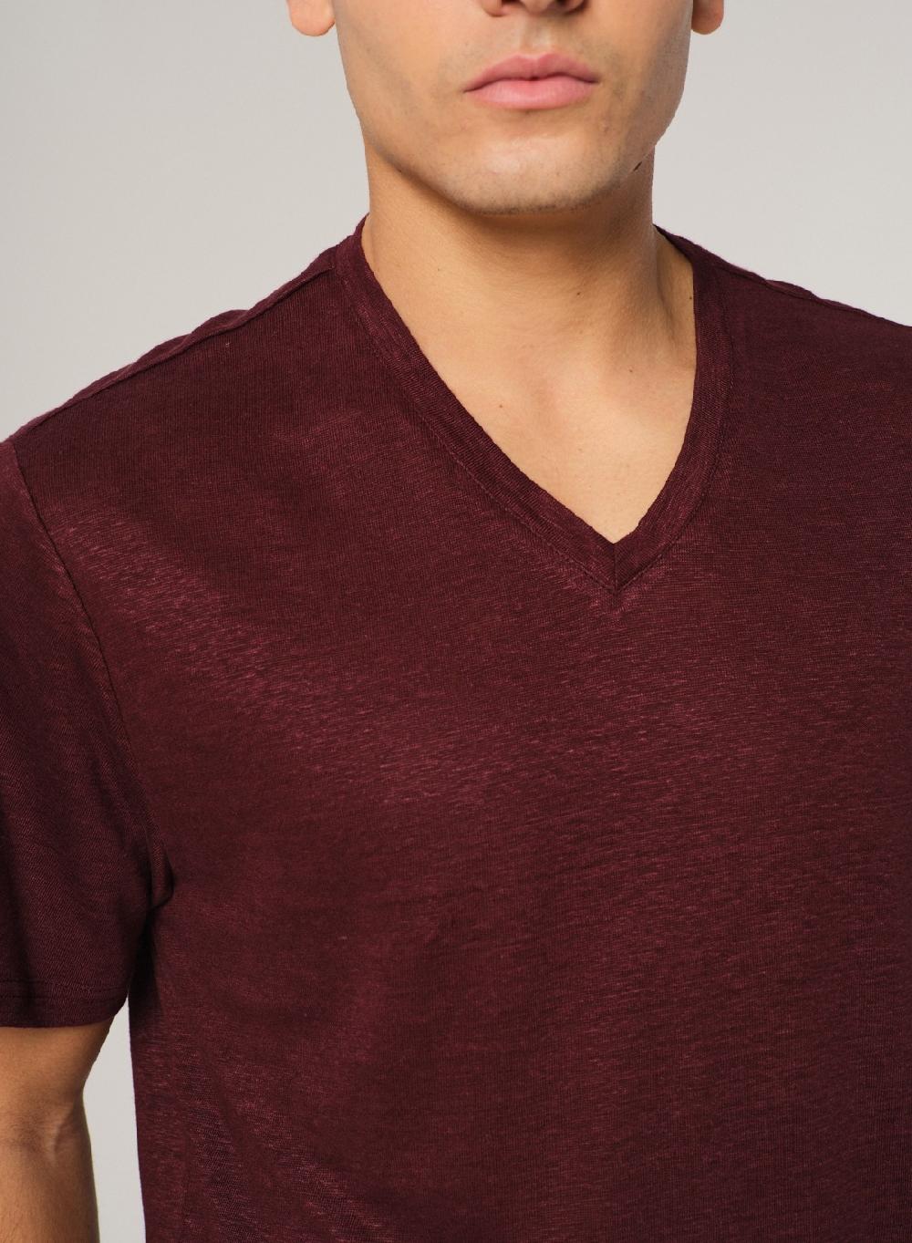 Etiqueta negra Remera Cuello V Manga Corta Lisa Lino Última moda